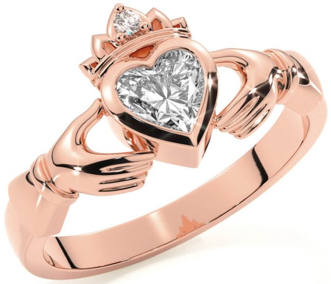 Diamond Rose Gold Silver Claddagh Ring