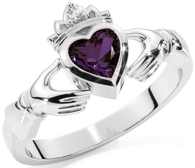 Diamond Alexandrite White Gold Claddagh Ring