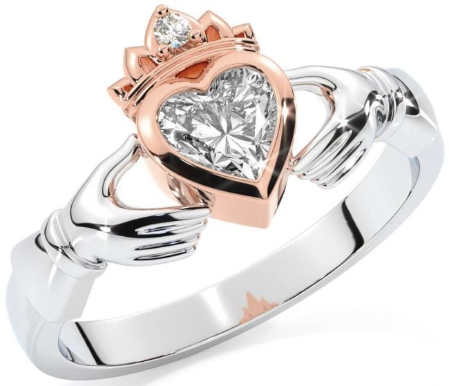 Diamond White Rose Gold Claddagh Ring