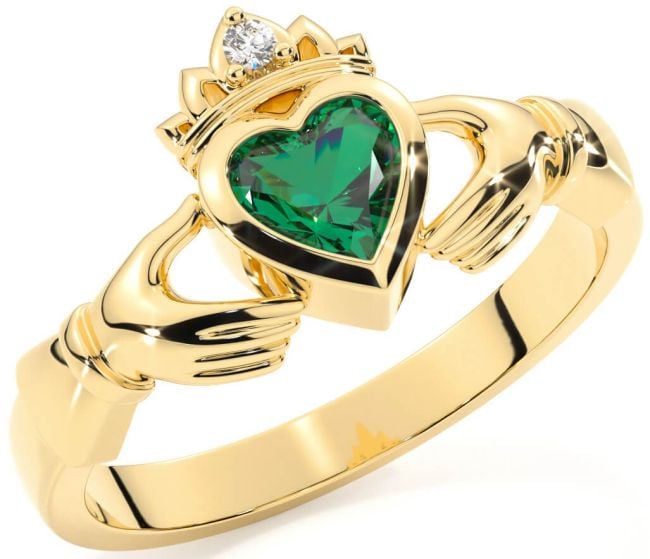 Diamond Emerald Gold Claddagh Ring