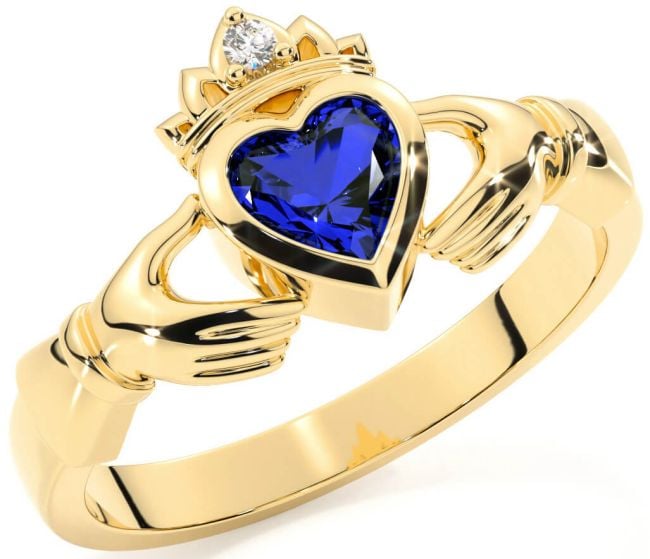 Diamante Zafiro Oro Claddagh Anillo