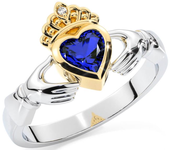 Diamond Sapphire Gold Silver Claddagh Ring