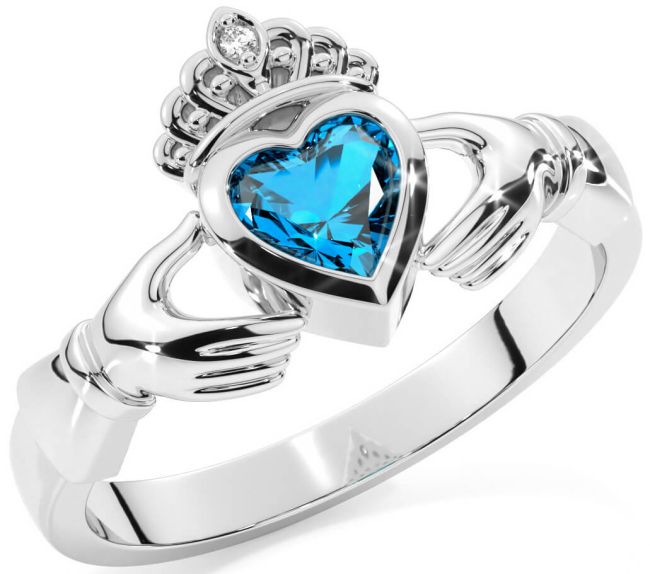 Diamond Topaz Silver Claddagh Ring