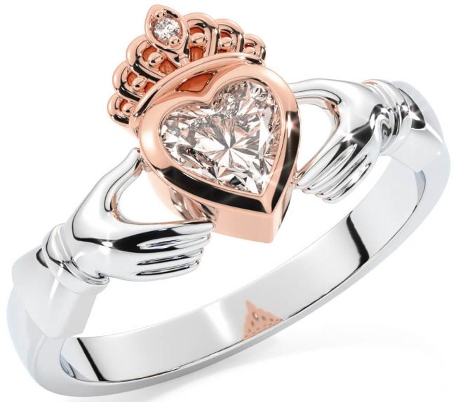 Diamond White Rose Gold Claddagh Ring