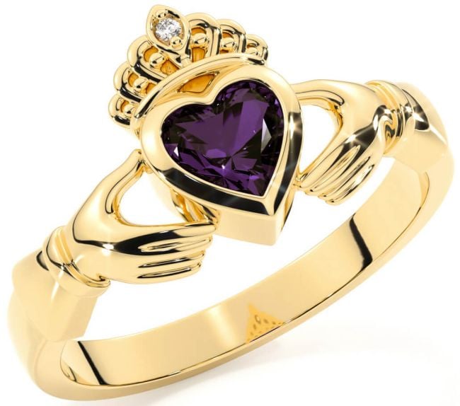 Diamond Alexandrite Gold Claddagh Ring