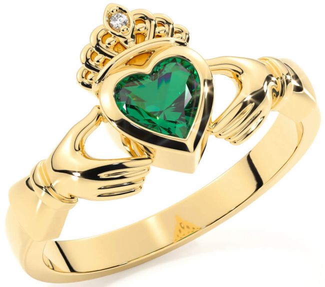 Diamond Emerald Gold Claddagh Ring