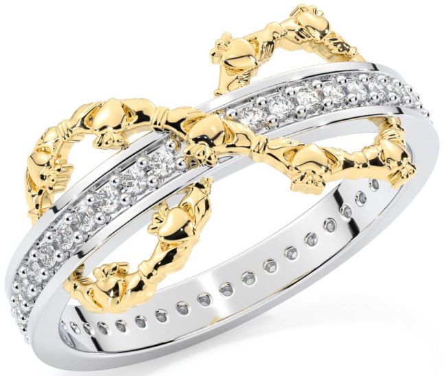 Diamond Gold Silver Infinity Claddagh Ring