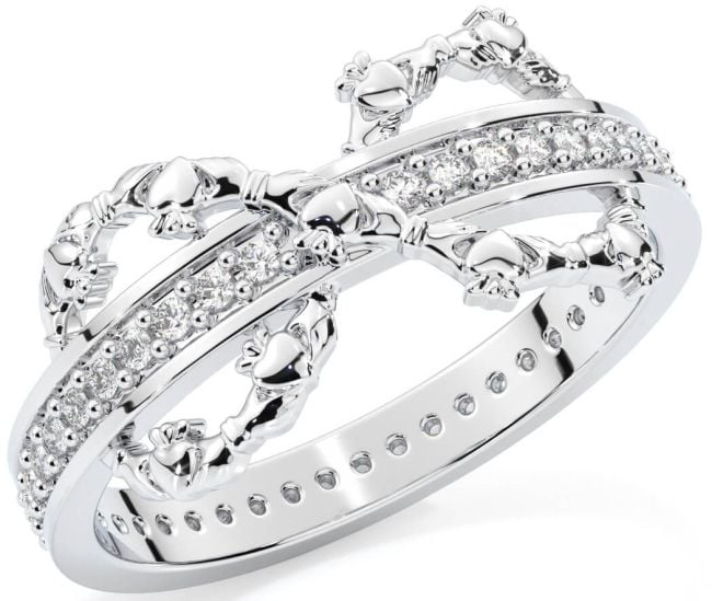 Diamond Silver Infinity Claddagh Ring