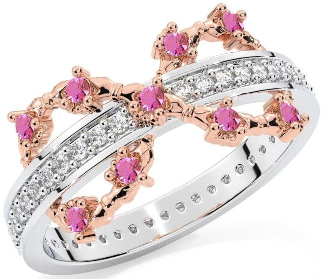 Pink Tourmaline Rose Gold Silver Infinity Claddagh Ring