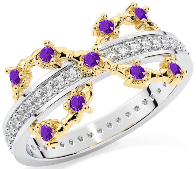 Amethyst Gold Silver Infinity Claddagh Ring