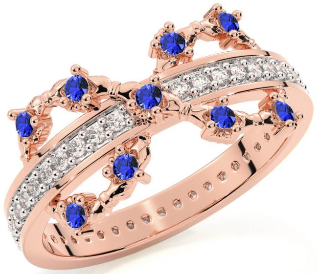 Sapphire Rose Gold Silver Infinity Claddagh Ring