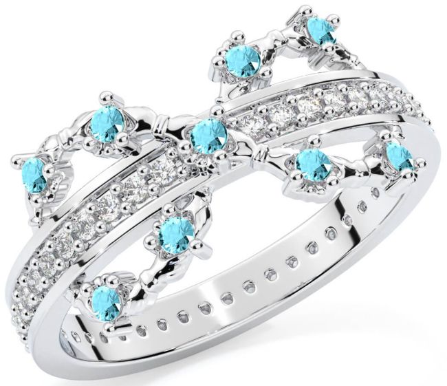 Aquamarine Silver Infinity Claddagh Ring