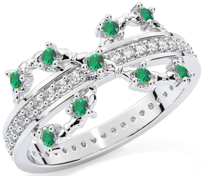 Emerald Silver Infinity Claddagh Ring