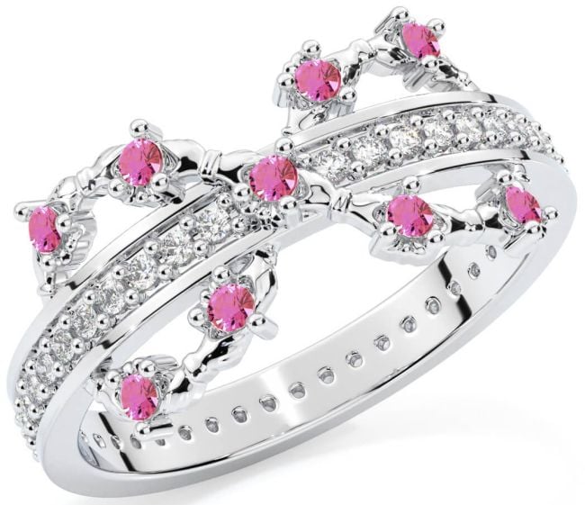 Pink Tourmaline Silver Infinity Claddagh Ring