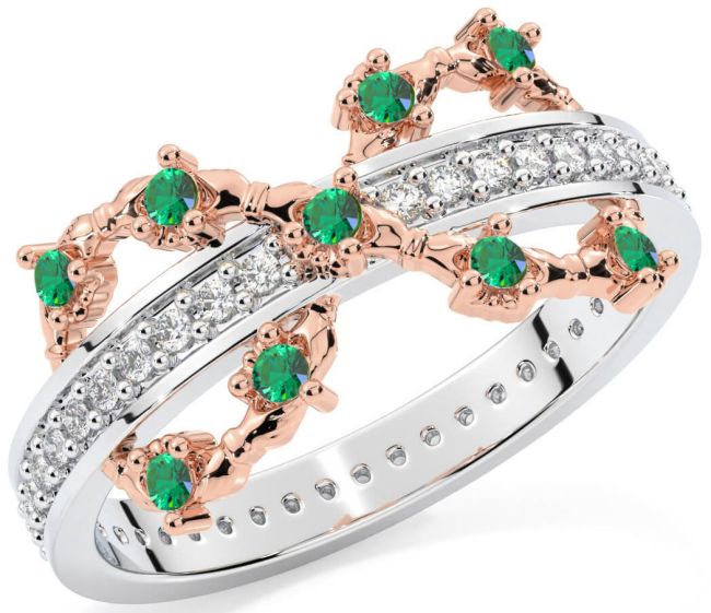 Emerald Rose Gold Silver Infinity Claddagh Ring