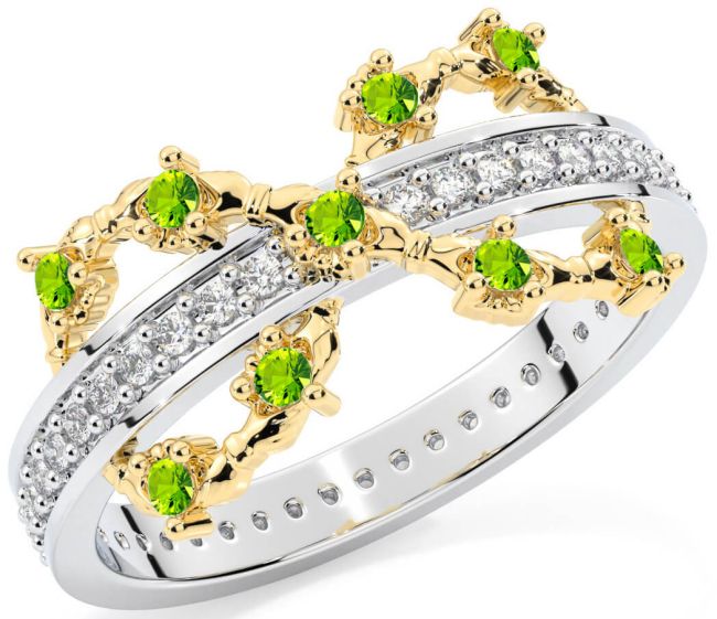 Peridot Gold Silver Infinity Claddagh Ring