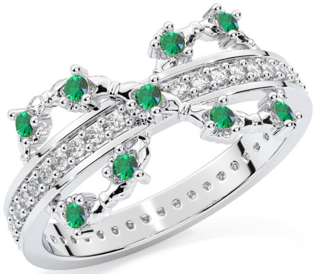 Emerald White Gold Infinity Claddagh Ring