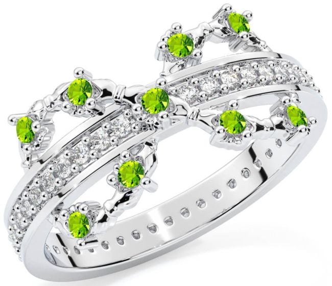 Peridot White Gold Infinity Claddagh Ring