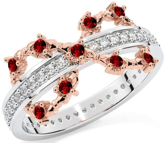 Garnet White Rose Gold Infinity Claddagh Ring