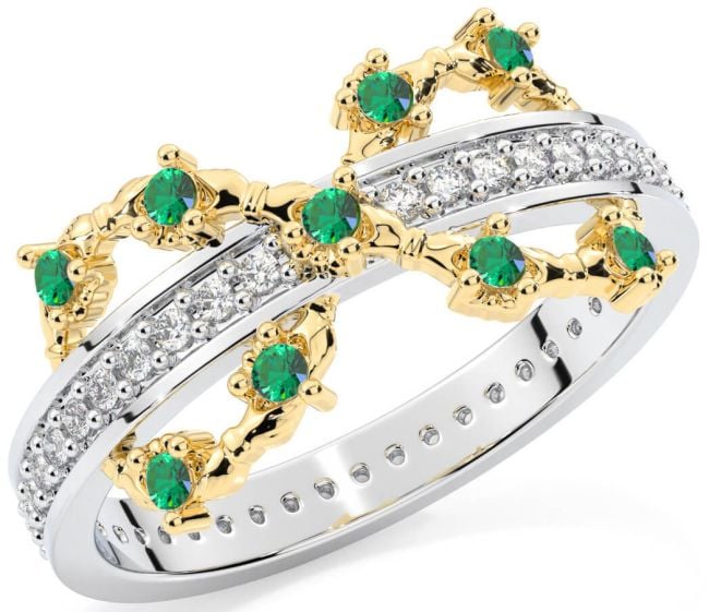 Emerald White Yellow Gold Infinity Claddagh Ring