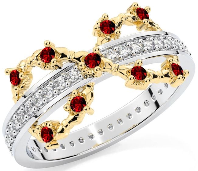 Garnet White Yellow Gold Infinity Claddagh Ring