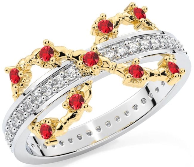 Ruby White Yellow Gold Infinity Claddagh Ring