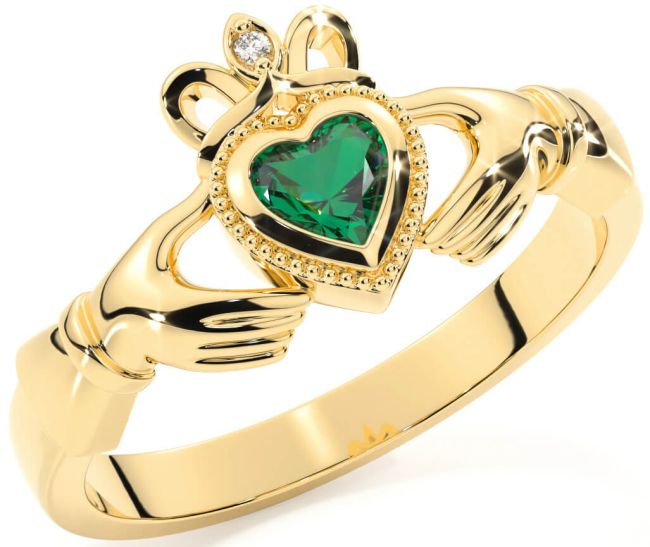 Diamond Emerald Gold Silver Claddagh Ring