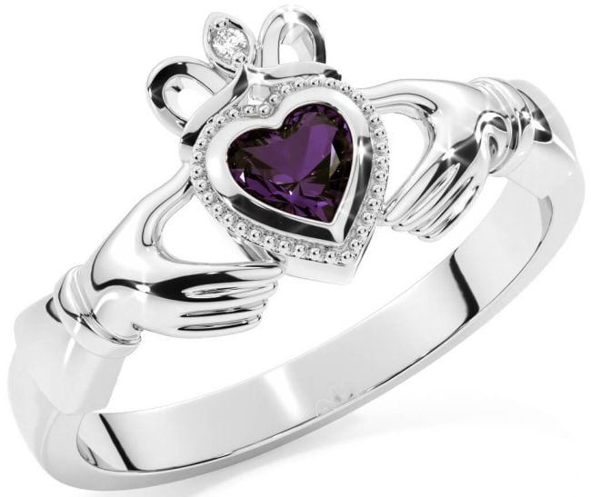 Diamond Alexandrite Silver Claddagh Ring