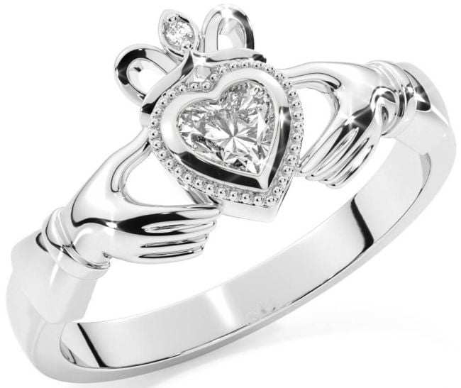 Diamond Silver Claddagh Ring