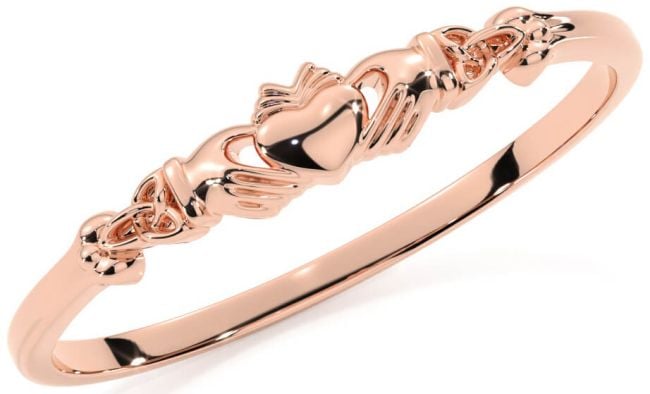 Rose Gold Silver Celtic Claddagh Trinity Knot Ring