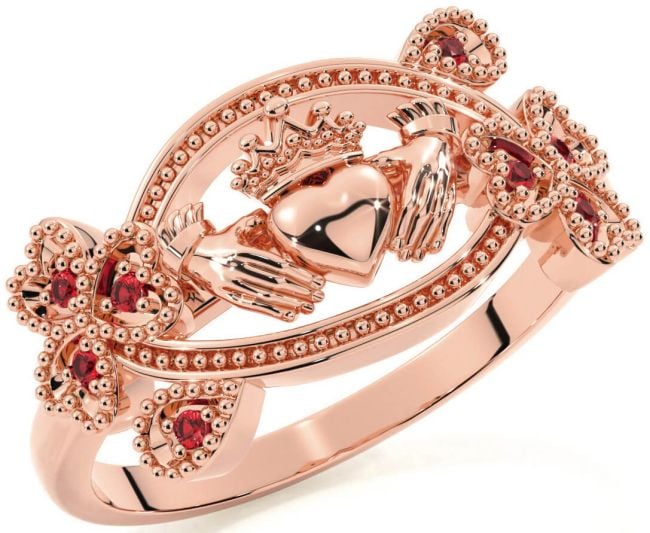 Ruby Rose Gold Claddagh Shamrock Ring