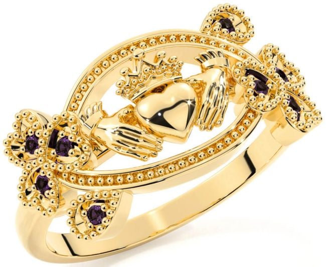 Alexandrite Gold Claddagh Shamrock Ring