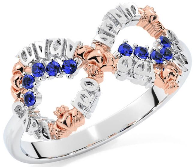 Sapphire Rose Gold Silver Claddagh Infinity Irish 
