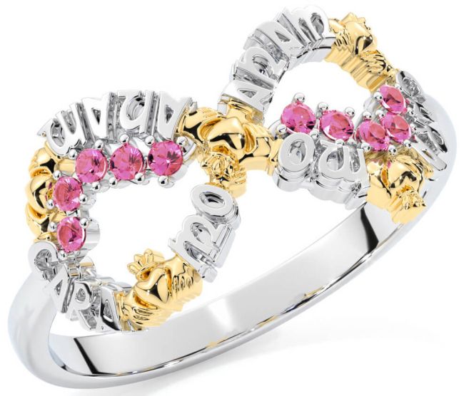 Pink Tourmaline Gold Silver Claddagh Infinity Irish 