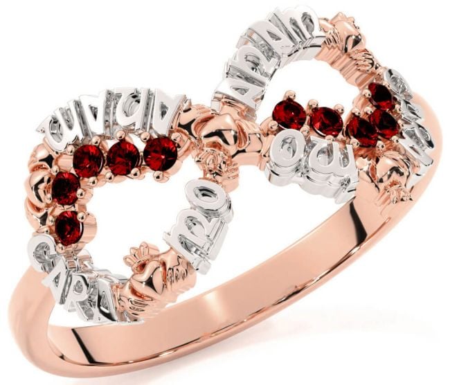 Garnet Rose Gold Silver Claddagh Infinity Irish 