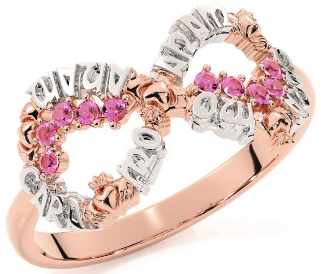 Pink Tourmaline Rose Gold Silver Claddagh Infinity Irish 