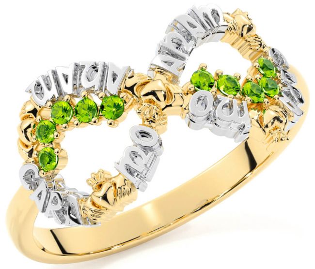 Peridot Gold Silver Claddagh Infinity Irish 