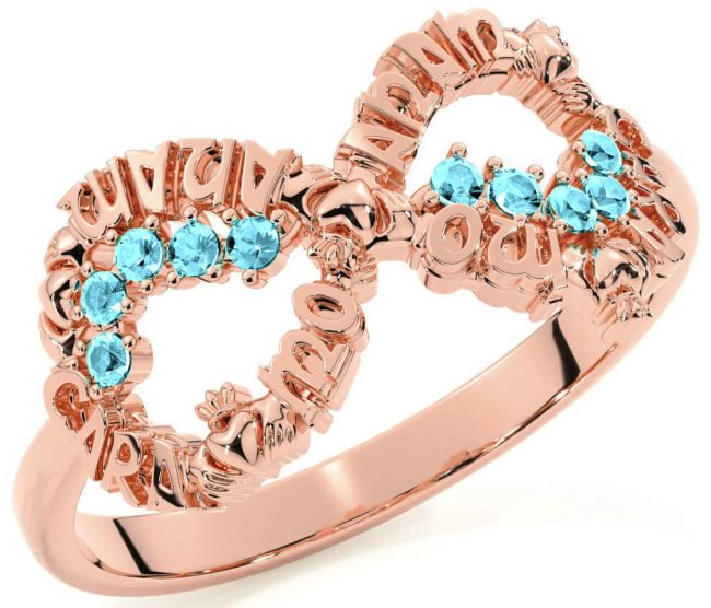 Aquamarine Rose Gold Claddagh Infinity Irish 