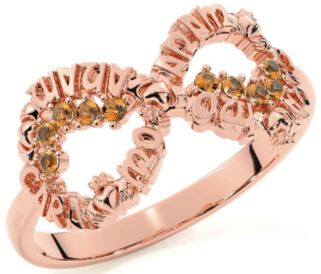 Citrine Rose Gold Claddagh Infinity Irish 