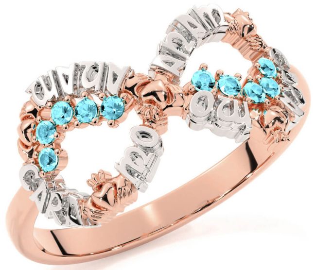 Aquamarine White Rose Gold Claddagh Infinity Irish 