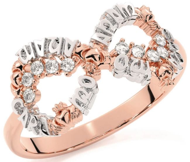 Diamond White Rose Gold Claddagh Infinity Irish 