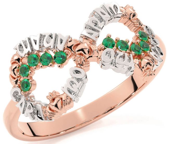 Emerald White Rose Gold Claddagh Infinity Irish 