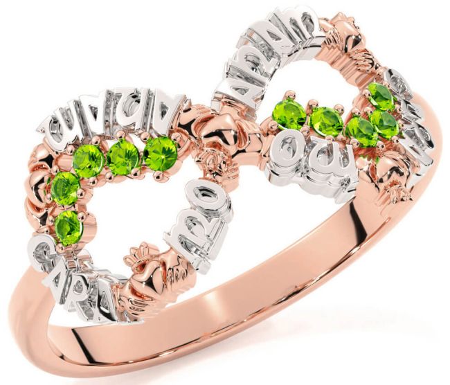 Peridot White Rose Gold Claddagh Infinity Irish 