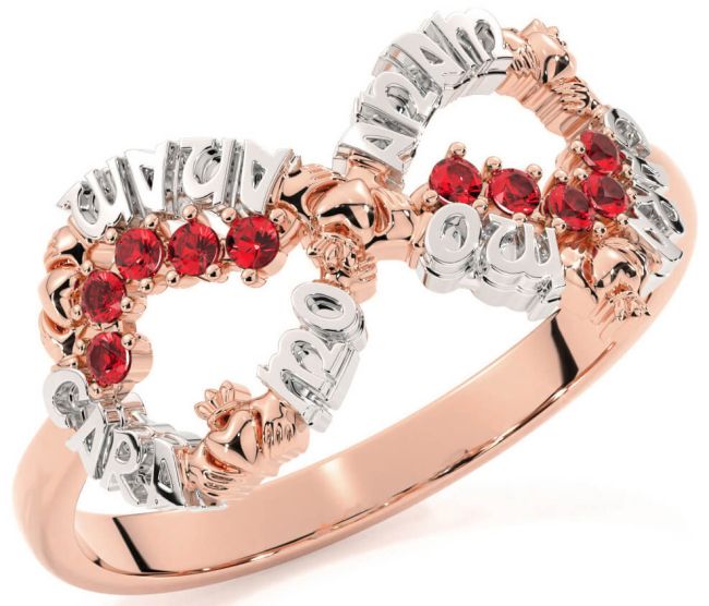 Ruby White Rose Gold Claddagh Infinity Irish 