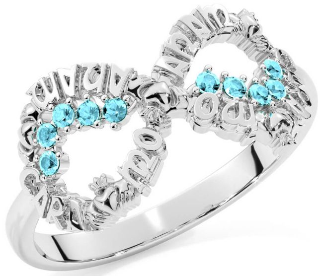Aquamarine White Gold Claddagh Infinity Irish 