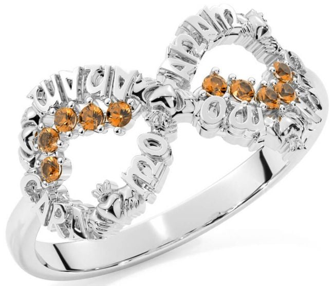 Citrine White Gold Claddagh Infinity Irish 