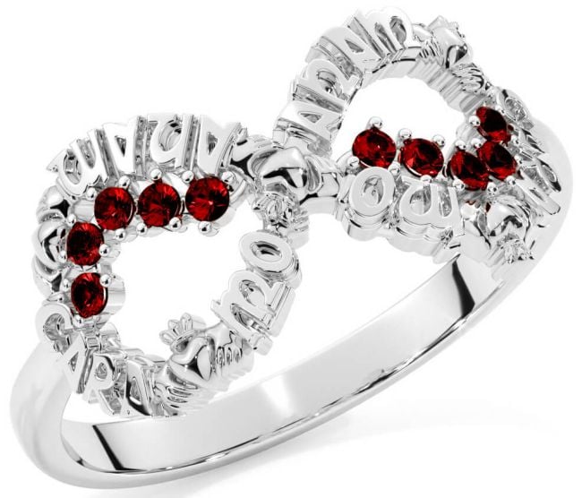 Garnet White Gold Claddagh Infinity Irish 
