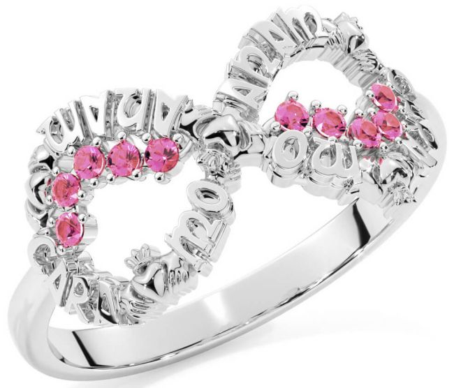 Pink Tourmaline White Gold Claddagh Infinity Irish 