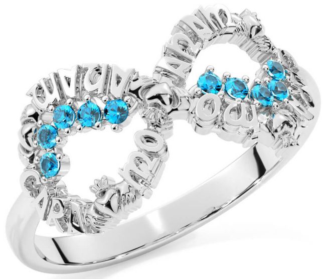 Topaz White Gold Claddagh Infinity Irish 