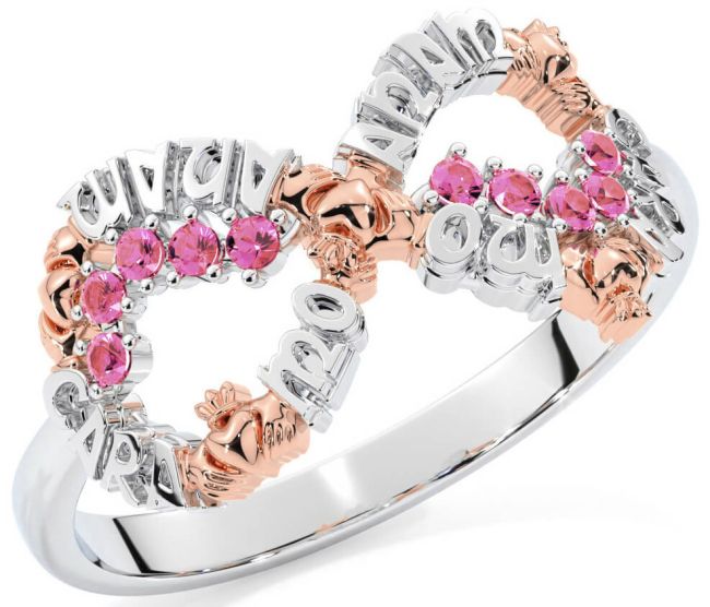 Pink Tourmaline White Rose Gold Claddagh Infinity Irish 